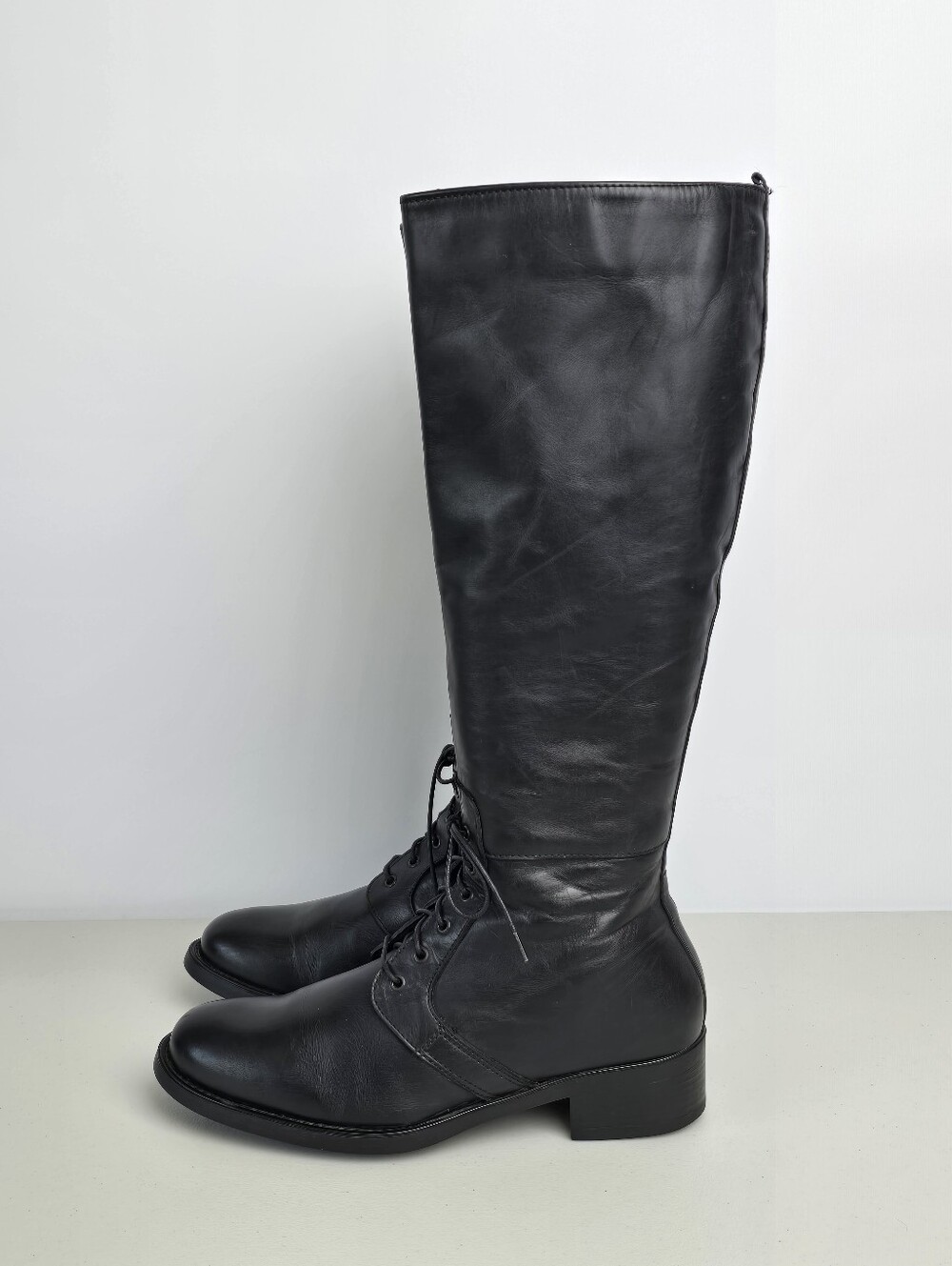 La Canadienne Black Leather Knee High Lace-Up Sude Zip Riding Boots Size 7.5 - Picture 3 of 14